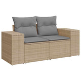 Garden Sofa with Cushions 2-Seater Beige Poly Rattan - Front View
