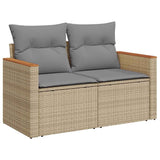 Garden Sofa with Cushions 2-Seater Beige Poly Rattan - Front View