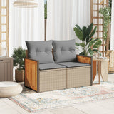 Garden Sofa with Cushions 2-Seater Beige Poly Rattan - Side View