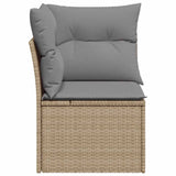 Garden Sofa Corner with Cushions Beige Poly Rattan - 45-Degree Angle