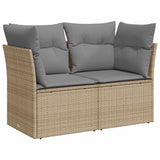 Garden Sofa with Cushions 2-Seater Beige Poly Rattan - Front View