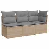 Garden Sofa with Cushions 3-Seater Beige Poly Rattan - Front View