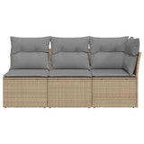 Garden Sofa with Cushions 3-Seater Beige Poly Rattan - Top-Down View