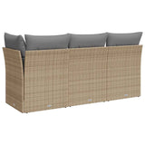 Garden Sofa with Cushions 3-Seater Beige Poly Rattan - Rear View