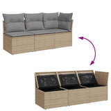 Garden Sofa with Cushions 3-Seater Beige Poly Rattan - Close-Up Angle
