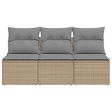 Garden Sofa with Cushions 3-Seater Beige Poly Rattan - Top-Down View
