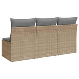 Garden Sofa with Cushions 3-Seater Beige Poly Rattan