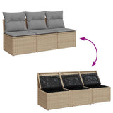 Garden Sofa with Cushions 3-Seater Beige Poly Rattan - Close-Up Angle