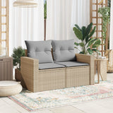 Garden Sofa with Cushions 2-Seater Beige Poly Rattan - Side View