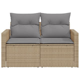 Garden Sofa with Cushions 2-Seater Beige Poly Rattan - 45-Degree Angle