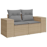 Garden Sofa with Cushions 2-Seater Beige Poly Rattan - Front View