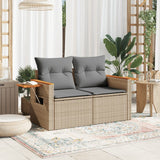 Garden Sofa with Cushions 2-Seater Beige Poly Rattan - Side View