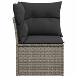 Garden Sofa Corner with Cushions Grey Poly Rattan - 45-Degree Angle