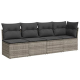 Garden Sofa with Cushions 4-Seater Grey Poly Rattan - Front View