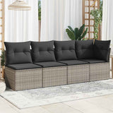 Garden Sofa with Cushions 4-Seater Grey Poly Rattan - Side View