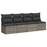 Garden Sofa with Cushions 4-Seater Grey Poly Rattan - Front View