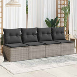 Garden Sofa with Cushions 4-Seater Grey Poly Rattan - Side View