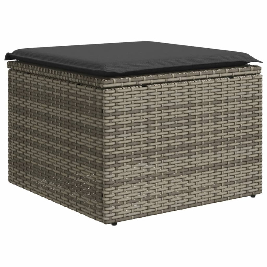 Garden Stool with Cushion Grey 55x55x37 cm Poly Rattan