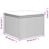 Garden Stool with Cushion Grey 55x55x37 cm Poly Rattan