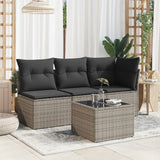 Garden Table with Glass Top Grey 55x55x37 cm Poly Rattan - Side View
