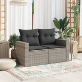 Garden Sofa with Cushions 2-Seater Grey Poly Rattan - Side View