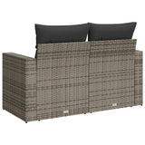 Garden Sofa with Cushions 2-Seater Grey Poly Rattan - Rear View