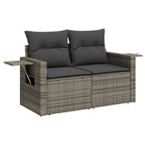 Garden Sofa with Cushions 2-Seater Grey Poly Rattan - Front View