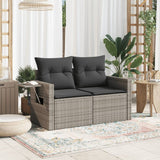 Garden Sofa with Cushions 2-Seater Grey Poly Rattan - Side View