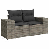 Garden Sofa with Cushions 2-Seater Grey Poly Rattan - Front View