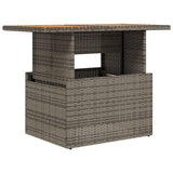 Garden Table Grey 100x55x73 cm Poly Rattan and Acacia Wood - Front View