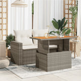 Garden Table Grey 100x55x73 cm Poly Rattan and Acacia Wood - Side View