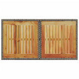 Garden Table Grey 100x55x73 cm Poly Rattan and Acacia Wood - Close-Up Angle