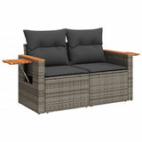 Garden Sofa with Cushions 2-Seater Grey Poly Rattan - Front View