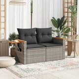 Garden Sofa with Cushions 2-Seater Grey Poly Rattan
