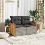 Garden Sofa with Cushions 2-Seater Grey Poly Rattan - Side View