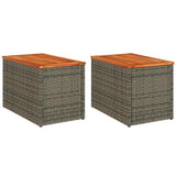 Garden Side Tables 2 pcs Grey 55x34x37cm Poly Rattan Solid Wood - Front View