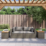 Garden Side Tables 2 pcs Grey 55x34x37cm Poly Rattan Solid Wood - Side View