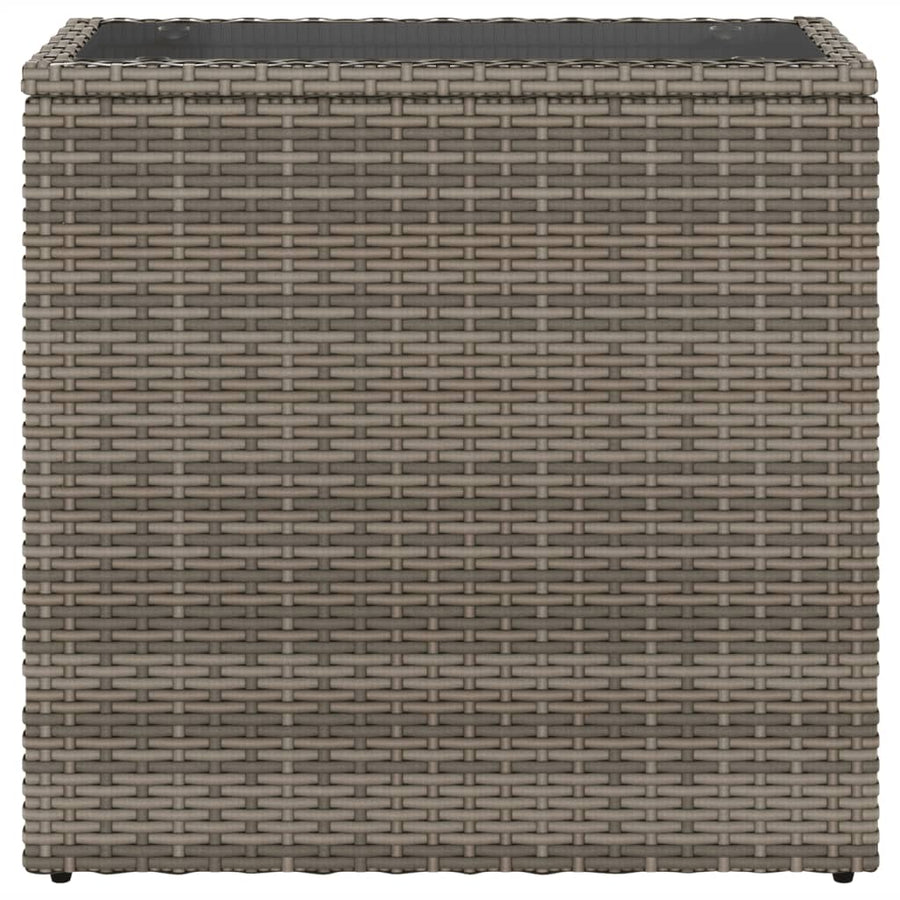 Garden Side Table with Glass Top Grey 58x27.5x55 cm Poly Rattan