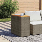Garden Side Table with Wooden Top Grey 58x27.5x55 cm Poly Rattan - Side View