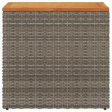 Garden Side Table with Wooden Top Grey 58x27.5x55 cm Poly Rattan - 45-Degree Angle