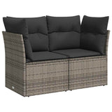 Garden Sofa with Cushions 2-Seater Grey Poly Rattan - Front View