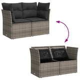 Garden Sofa with Cushions 2-Seater Grey Poly Rattan - Close-Up Angle
