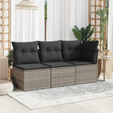 Garden Sofa with Cushions 3-Seater Grey Poly Rattan - Side View