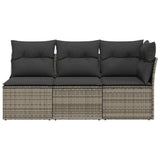 Garden Sofa with Cushions 3-Seater Grey Poly Rattan - Top-Down View