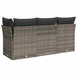 Garden Sofa with Cushions 3-Seater Grey Poly Rattan - Rear View