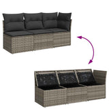 Garden Sofa with Cushions 3-Seater Grey Poly Rattan - Close-Up Angle