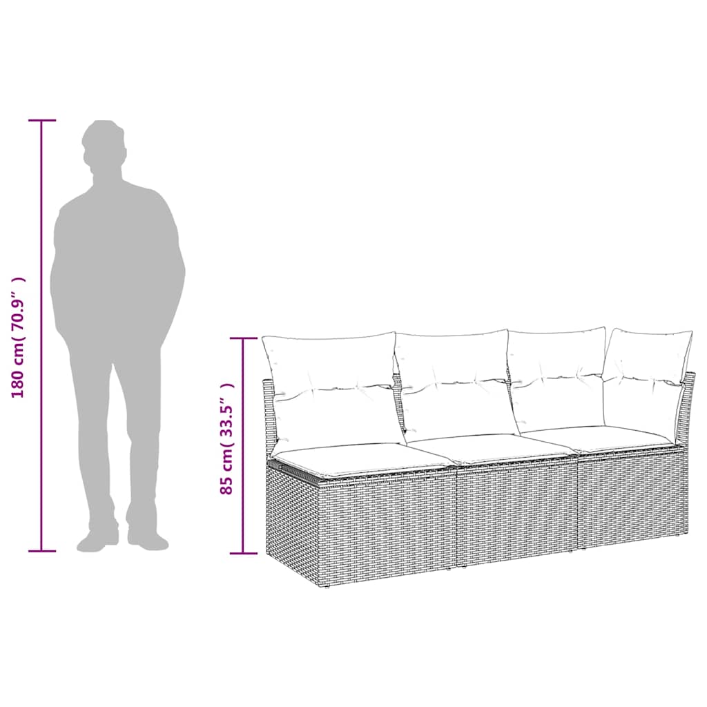 Garden Sofa with Cushions 3-Seater Grey Poly Rattan