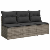 Garden Sofa with Cushions 3-Seater Grey Poly Rattan - Front View
