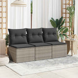 Garden Sofa with Cushions 3-Seater Grey Poly Rattan - Side View