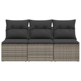 Garden Sofa with Cushions 3-Seater Grey Poly Rattan - Top-Down View